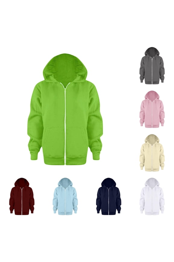 Zip Up Hoodies For Boys Girls Solid Color Sweatshirt Long Sleeve Loose Fit Fall Track Jackets For Kids 3-12Y