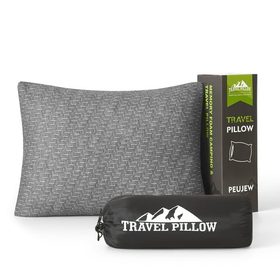 JAJALUYA Memory Foam Travel Pillow Comfortable and Soft Camping Pillow Portable Pillow, Gray