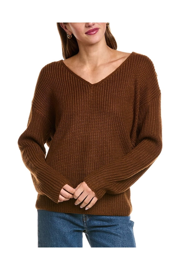 JAK womens V-Neck Sweater, M/L, Brown