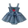 thumbnail image 1 of JAKANYQ Baby Girls Strawberry Print Denim Dress Sleeveless Summer Casual Outfits For Infants Blue 12-18 Months, 1 of 6