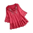 thumbnail image 1 of JAKANYQ Bow Lace T Shirt Vintage Patchwork V-Neck Blouses Quarter Women Blouses Dressy Female Breathable Clothing, 1 of 6