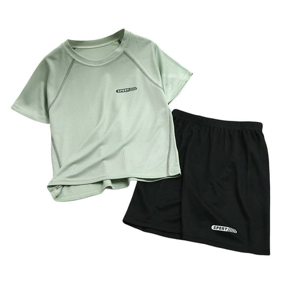 JAKANYQ Child Outfit Unisex Spring Summer Short Sleeve Sports Tshirt Shorts Outfits Clothes Classic Cuteness, Light Green, 8-9 Years