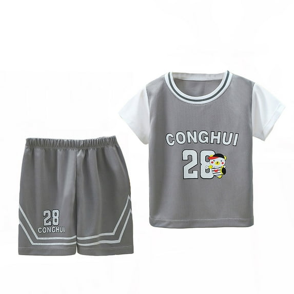 JAKANYQ Children Boys Outfit Shorts Sets Tracksuit 2 Piece Basketball Performance Tank Top And Mesh Shorts Quick Drying Set Classic Cuteness, Grey, 9-10 Years