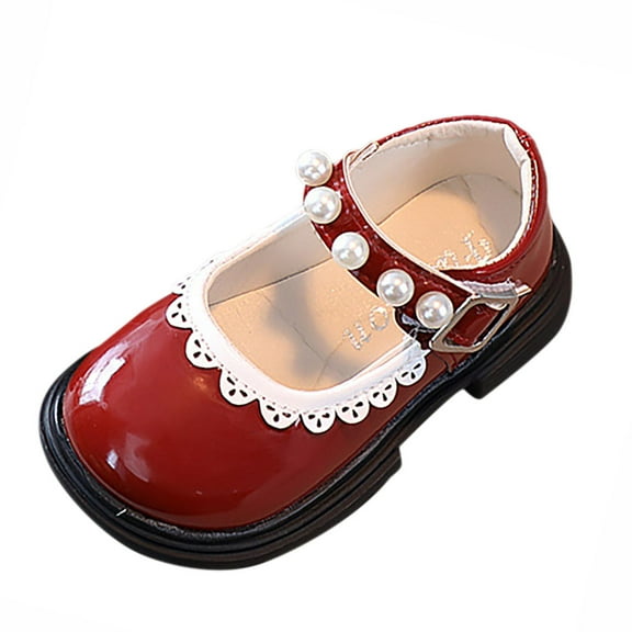 JAKANYQ Fashion Autumn Girls Casual Shoes Thick Sole Round Toe Buckle Dress Shoes Red 12-18 Months