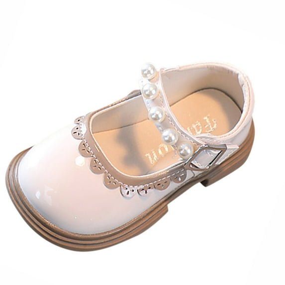 JAKANYQ Fashion Autumn Toddler Girls Casual Shoes Thick Sole Round Toe Buckle Dress Shoes White 5-5.5 Years