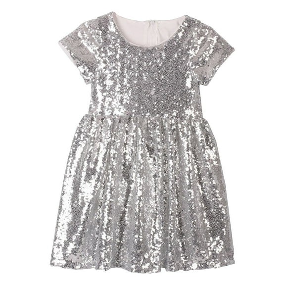 JAKANYQ Girl Dress Baby Toddlers Sequin Dress Kids Party Dresses Sundress Bridesmaid Wedding Gown Silver 4Y