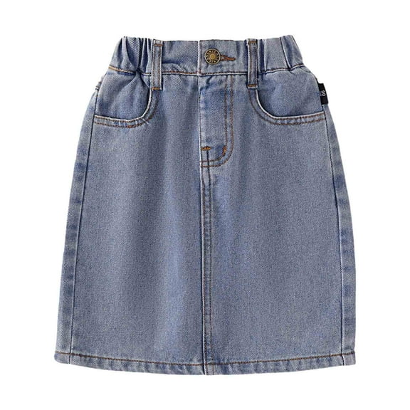 JAKANYQ Girls Denim Skirts Place Baby Girls Denim Skirt Ripped Distressed Ra Trim Denim Skirt Light Blue 12-18 Months