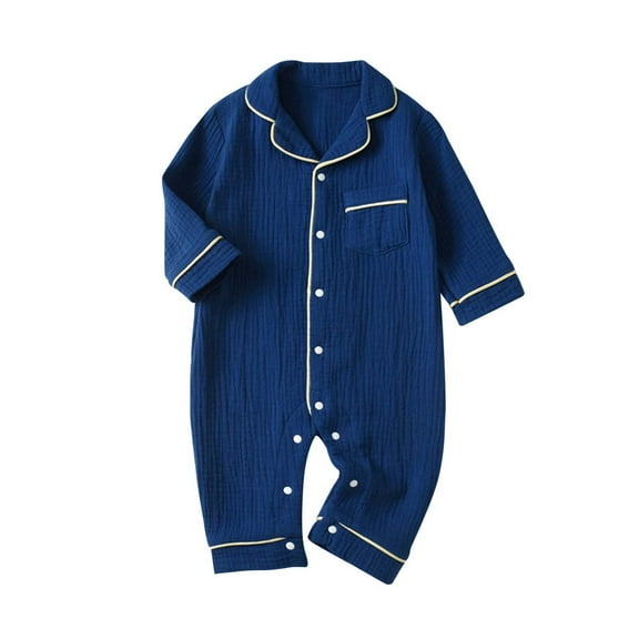 JAKANYQ Infant Baby Girl Boy Pajamas Romper Button Up Pajamas Footie Pjs Jumpsuit Onesie Clothes Dark Blue 12-18 Months