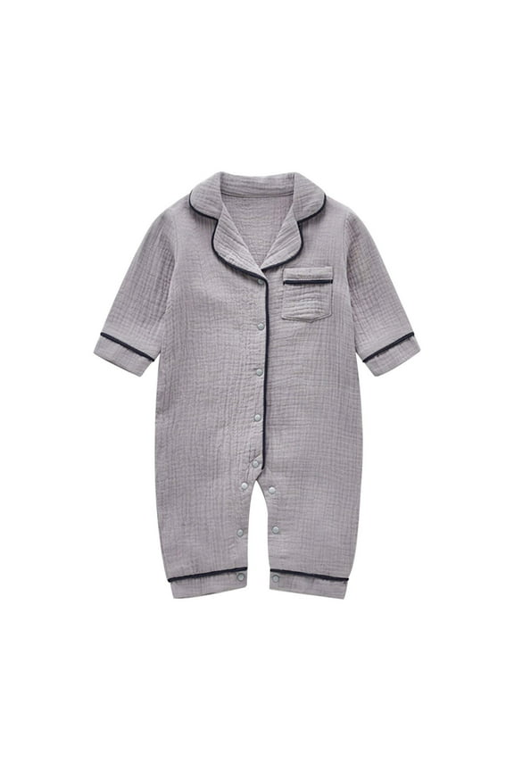 Infant Baby Girl Boy Pajamas Romper Button Up Pajamas Footie Pjs Jumpsuit Onesie Clothes Grey 12-18 Months