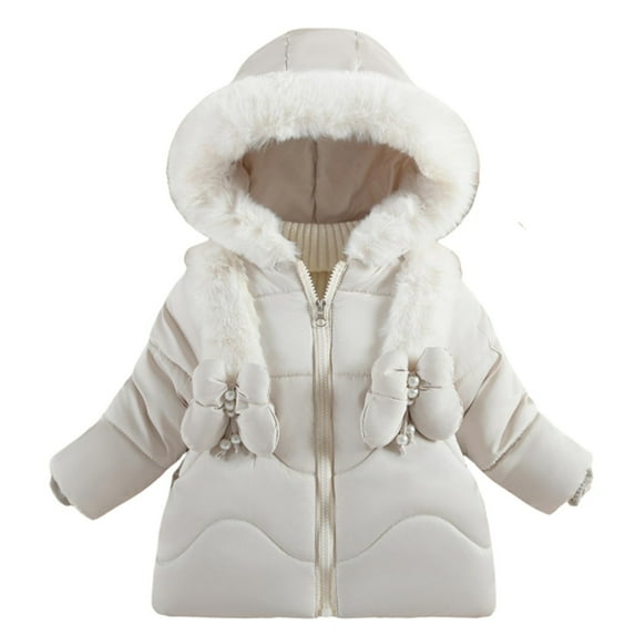 JAKANYQ Infant Girls Winter Coat Hooded Warm Down Jacket Stylish Winter Coat For Girls White 12-18 Months