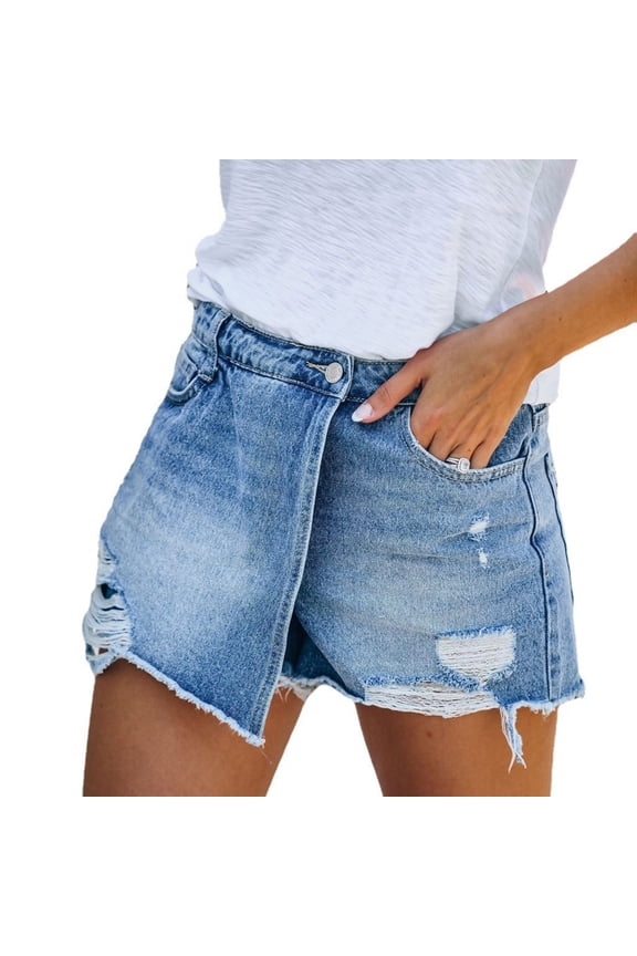 Jeans For Lady Light Blue Shorts With Washed Ripped Trouser Skirt For Casual Style Comfy Breathable Trousers