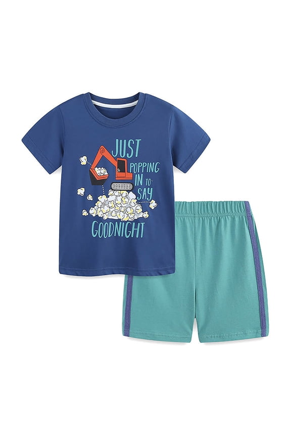 JAKANYQ Kids Boys Outfit Short Sleeve Prints T Shirt Tops Shorts Kids 2Pc Set Outfits Clothes Fashionable , Navy, 3-4 Years