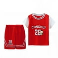 thumbnail image 1 of JAKANYQ Kids Boys Outfit Shorts Sets Tracksuit 2 Piece Basketball Performance Tank Top And Mesh Shorts Quick Drying Set Stylish Suits, Red, 4-5 Years, 1 of 3