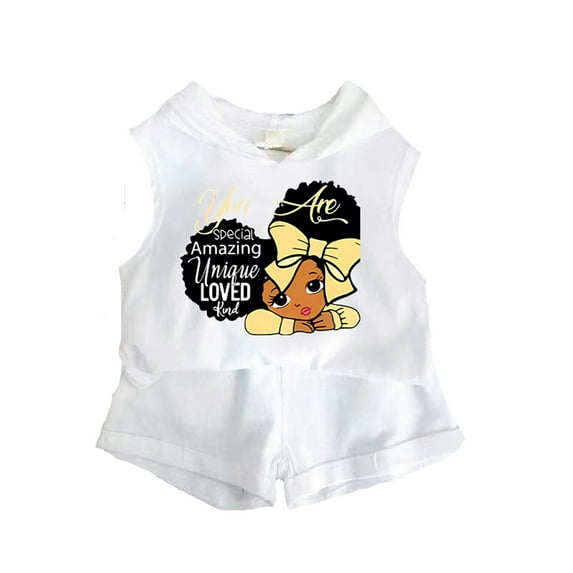 JAKANYQ Kids Girls Outfit Sleeveless Hooded Top And Shorts Two Piece Set Summer Sweatsuits Casual Sports Suit Active Clothes, White, 6-7 Years