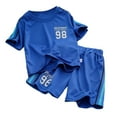 thumbnail image 1 of JAKANYQ Kids Outfit Unisex Spring Summer Short Sleeve Sports Tshirt Shorts Outfits Clothes Sporty Chic, Blue, 6-7 Years, 1 of 3