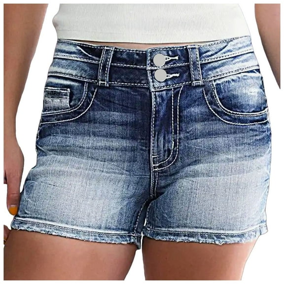 JAKANYQ Lady's Jeans Casual Ripped Denim Shorts High Rise Distressed Rolled Hem Shorts With Pocket Summer Casual Short Jeans Cozy Versatile