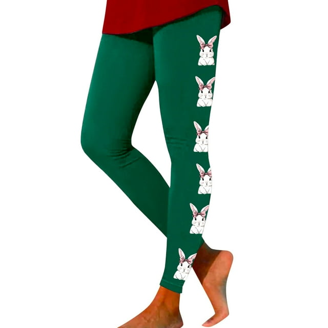 JAKANYQ Leggings For Women Funny Bunny Bow Print Butt Lifting Sports