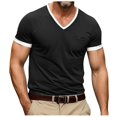 thumbnail image 1 of JAKANYQ Male T-Shirts Short Sleeved V Neck Solid Color Stitching Pocket T Shirt Top Classic Lightweight, 1 of 5
