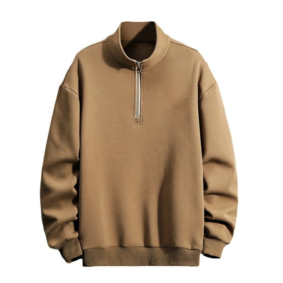 JAKANYQ Men Solid Color Knitted Stand Up Collar Zipper Open Collar Hooded Sweatshirt Casual Loose Business Trend Pullover