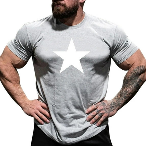 JAKANYQ Men Tee Shirts Star Print Simple Fashion Short Sleeved Round Neck T Shirt Skin-Friendly Relaxed