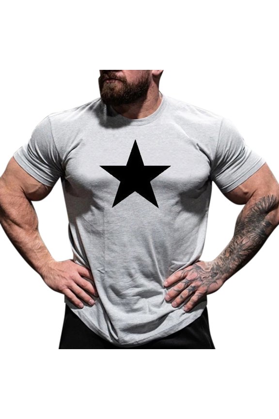 Men's Tee Shirts Star Print Simple Fashion Short Sleeved Round Neck T Shirt Loose Comfortable