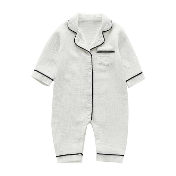 JAKANYQ Newborn Baby Girl Boy Pajamas Romper Button Up Pajamas Footie Pjs Jumpsuit Onesie Clothes White 0-3 Months