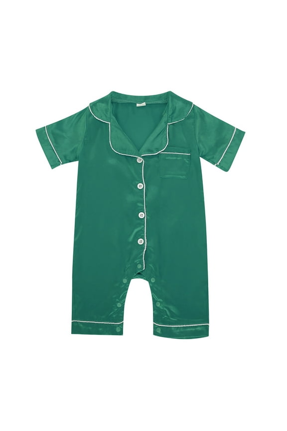 Baby Girl Boy Silk Pajamas Rompers Button Down Short Sleeve Satin Pjs Jumpsuit Onesie Green 0-3 Months