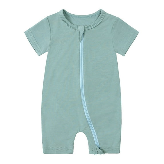 JAKANYQ Newborn Baby Girls Boys Rompers Pajamas Zipper Short Sleeve Sleepwear Jumpsuit Onesie Green 0-3 Months