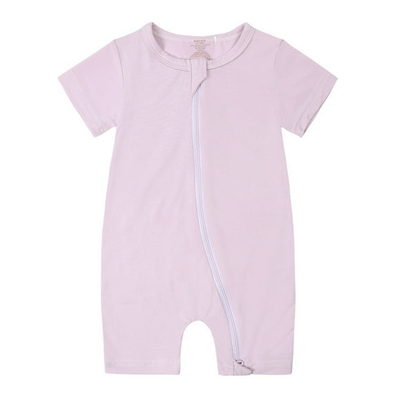 JAKANYQ Newborn Baby Girls Boys Rompers Pajamas Zipper Short Sleeve Sleepwear Jumpsuit Onesie Light Purple 0-3 Months