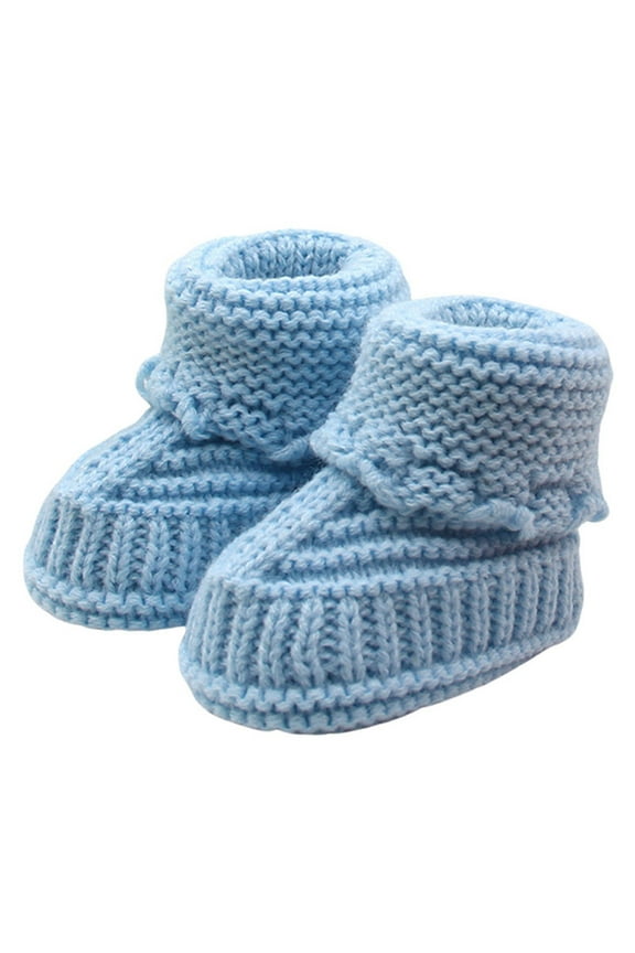 Newborn Baby Knitting Lace Crochet Shoes Buckle Shoes Blue 0-6 Months