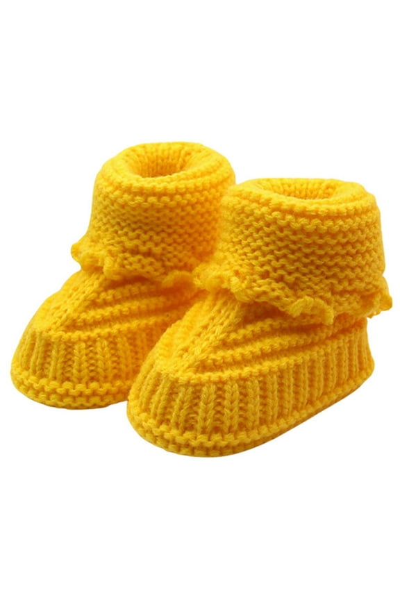 Newborn Baby Knitting Lace Crochet Shoes Buckle Shoes Light Yellow 0-6 Months