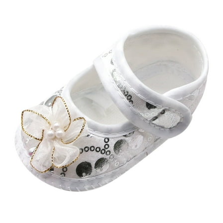 JAKANYQ Baby Soft Sole Cute New Born Girls Casual Baby Dress Shoes Princess Shoes White 0-3 Months