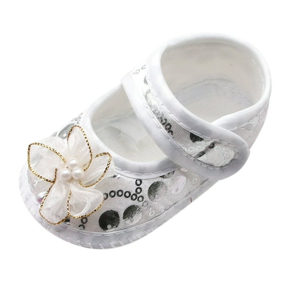JAKANYQ Baby Soft Sole Cute New Born Girls Casual Baby Dress Shoes Princess Shoes White 0-3 Months