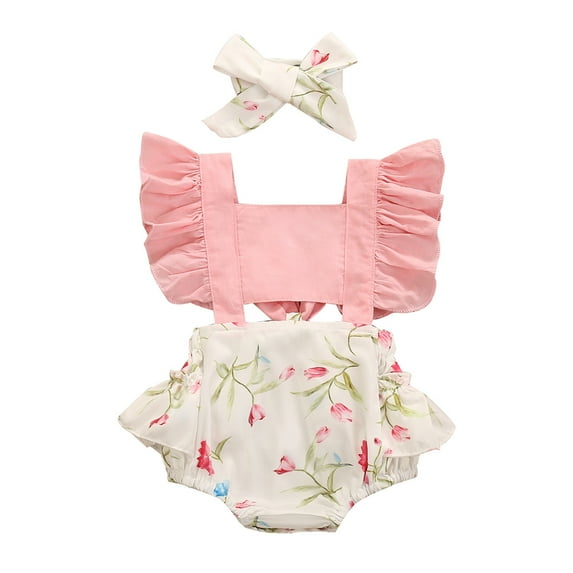 JAKANYQ Newborn Infant Baby Girls Ruffle Flower Print Romper Bodysuit Onesie