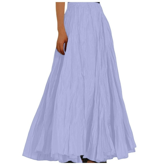 JAKANYQ Skirt For Women Fashion Casual High Waist Fold A Skirts Solid Vintage Loose Beach Wrap Maxi Long Skirt Simple Stretchy