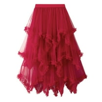 JAKANYQ Skirt For Women Spring Elastic Mesh Solid A Line Color Waist Long High Skirt Elegant Versatile