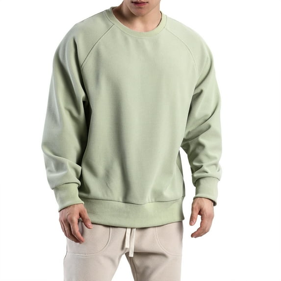 JAKANYQ Solid Color Crew Neck Loose Spring Mens Sports Casual Sweatshirt Comfortable Tops Students Outdoor Pullover