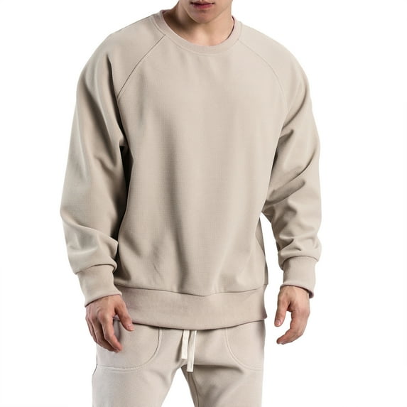 JAKANYQ Solid Color Crew Neck Loose Spring Mens Sports Casual Sweatshirt Comfortable Tops Students Outdoor Pullover