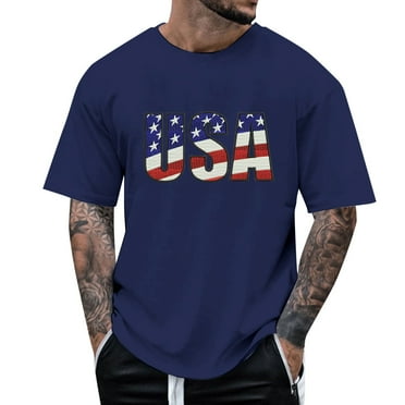 JAKANYQ T-Shirt Mens 2024 Shirt Tops America Flag Patriotic Short Sleeve Independence Day Shirt Simple Style Daily