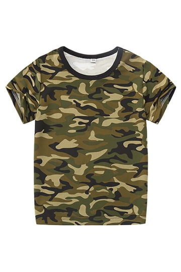 Chemise Garçon Camouflage Vert Kaki - Taille 7-8 Ans - Manches Retroussées - Très Bon état