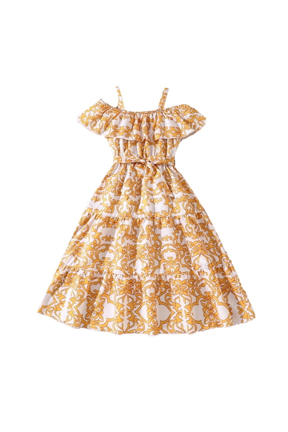 Toddler Girls Dress Girls' Off Shoulder Floral Maxi Dress | A Class Certified Summer Dress For Toddlers 3 8Y Flower Girl Dress, Yellow, 11-12 Years