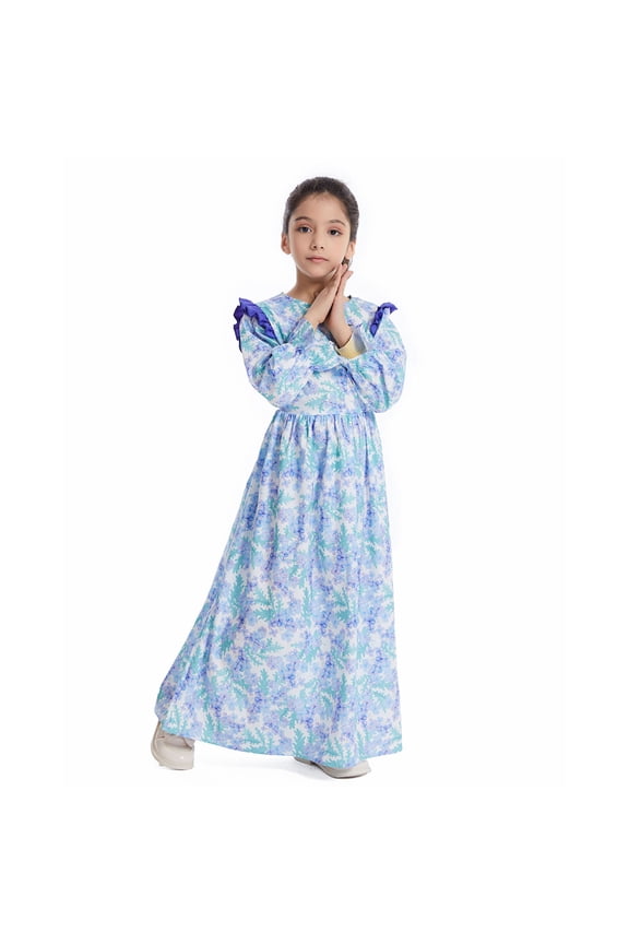 Toddler Girls Long Sleeve Floral Dress Casual Flower Printed Dresses Kids Tie Waist Dress Maxi Dress Child Clothes Baby Trendy Outwear