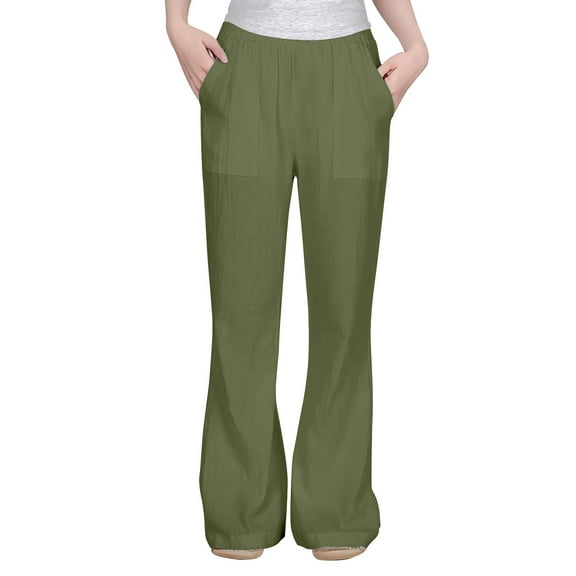 JAKANYQ Toddler Girls Pants Casual Flowy Loose Fit Linen Pants High Waist Pant Loose Flared Pants Kids Trousers Beach Pants Army Green 5-6 Years