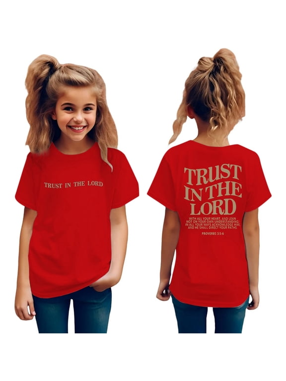 Toddler Kids Girls Graphic Letter Print Tee Shirt T-Shirts Round Neck Short Sleeve Summer Cute Trendy Tops Red 2-3 Years