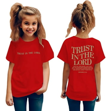 JAKANYQ Toddler Kids Girls Graphic Letter Print Tee Shirt T-Shirts Round Neck Short Sleeve Summer Cute Trendy Tops Red 7-8 Years