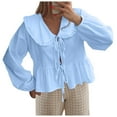 thumbnail image 1 of JAKANYQ Tops For Women Tie Front Shirts Blouse Long Puff Sleeve Peplum Top Loose Comfortable, 1 of 8