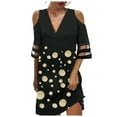 thumbnail image 1 of JAKANYQ Women Dress Femmes Col V Robe Tunique Élégant Plage Soirée Fête Mini Shirt Robe Ladies Classic Swing Flowy Vacation Chic Bohemian Summer Dailywear, 1 of 9