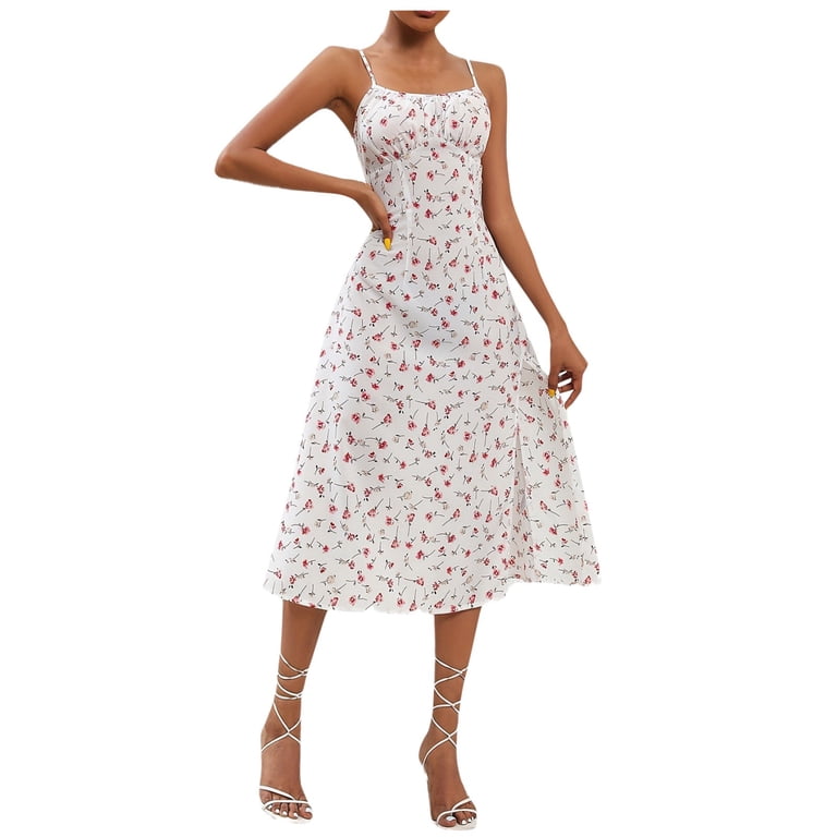 JAKANYQ Women Dress Sexy Polka Dot Split Floral Spaghetti Strap Lace Slim  Waist Dress Female Leisure Swing Flowy Vacation Chic Bohemian Summer  Sundress - Walmart.com