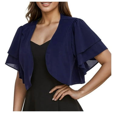 JAKANYQ Womens Cardigan Fashion Solid Short Sleeve Cropped Bolero Open Front Chiffon Cardigan Simple Cozy