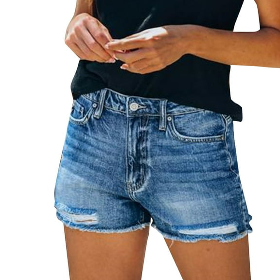 JAKANYQ Womens Demi Pants Denim Shorts High Waisted Summer Casual Shorts Simple Stretchy